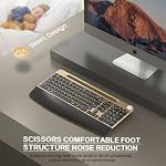 GAMCATZ Clavier sans fil ergonomique avec dossier de repos bas de poignet,Porte-téléphone/tablette, conception de quiet,Windows & Mac OS, sans fil de taille complète USB Clavier d'ordinateur pour bureau, Laptop, PC, Mac, Windows-Gold