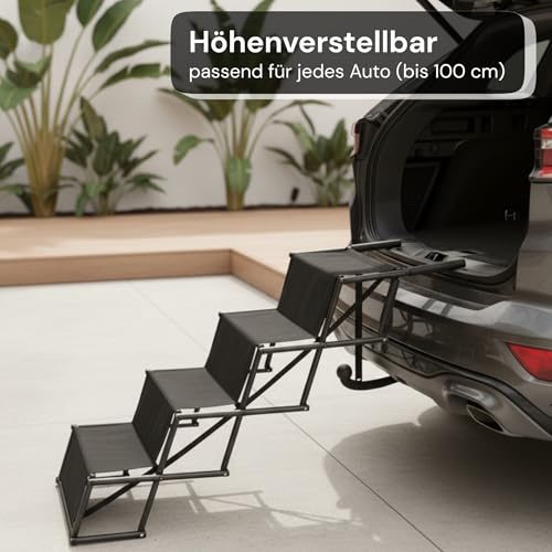 CANISPHERE Hundetreppe Auto Klappbar - Faltbare Einstiegshilfe für Kleine bis Große Hunde - Höhenverstellbare Hunderampe & Hundeleiter Auto - rutschfest & Gelenkschonend - Ideal für PKW & SUV