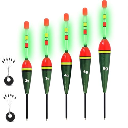 Njord Kalastus Universal Knicklicht Posen Set 5 Stück mit 10x Gummistopper 2g/3g/4g/6g/8g Posen Angeln Set Angel Posen Kicklichtposen Schwimmer Angeln Pose Friedfisch Raubfisch Angelposen Set