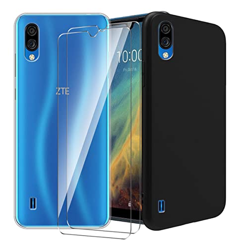 WDMYLFTW Clear Case for ZTE Blade A5 2020 + Black Phone Protective Cover + 2 Pack for ZTE Blade A5 2020 Tempered Glass Screen Protector