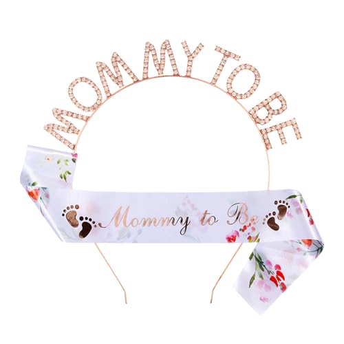 Diffaxy Mummy to Be Schärpe, Bald Mama Baby Shower Party Schärpe, Mummy to Be Krone Haarschmuck für Schwangere Werdende Mutter Geschenk Baby Willkommensparty Dekoration
