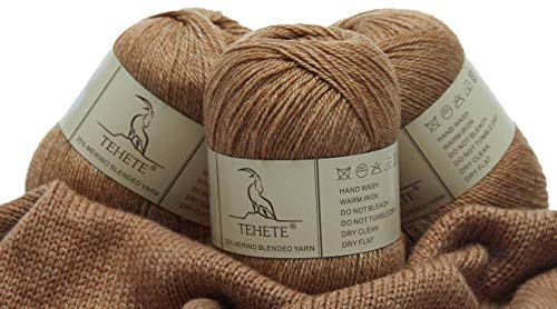 TEHETE Merino Wool Yarn for Knitting 3-Ply Soft Lightweight 150g Crochet Yarn (Khaki)