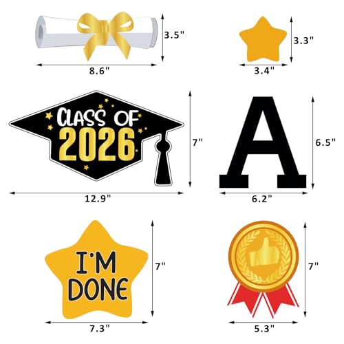 Image of Graduation Magnetic Car Decoration 2026 Congrats Grad Banners Car Parade Decor Signs Refrigerator Decal Magnetic Stickers Garage Door Magnets Graduation Party Supplies Black