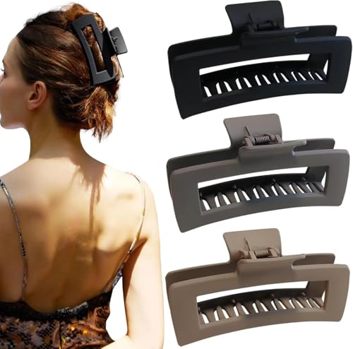 5 Inch Large Hair Claw Clip, Extra Large Matte Square Claw Clips for Thick Long Curly Hair, Jumbo Hair Claw Clips Compatible with Women’s Thick Hair, 3 Pack - Ermaoo