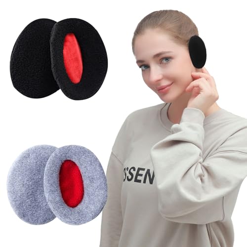 BDSHUNBF 2 PCS Paraorecchie Donna Uomo, Protezione Dal Vento/Freddo, Scaldaorecchie Foderato, Paraorecchie Uomo para Orecchie per Freddo, Copri Orecchie, Cuffie Antirumore (nero + grigio, M)
