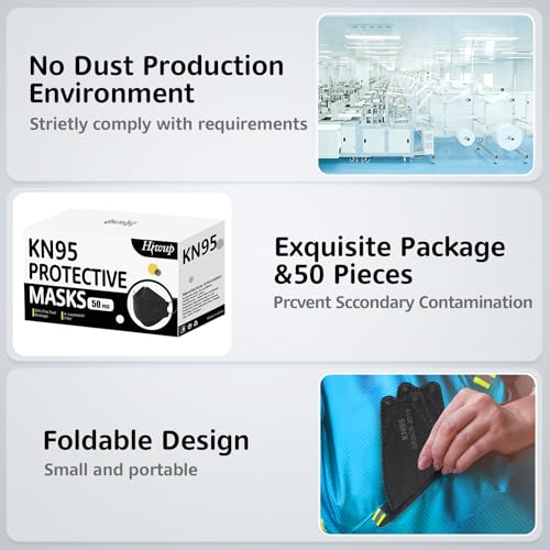 Image of KN95 Face Masks 50 Pack, Breathable Comfortable and Disposable KN95 Mask, Black