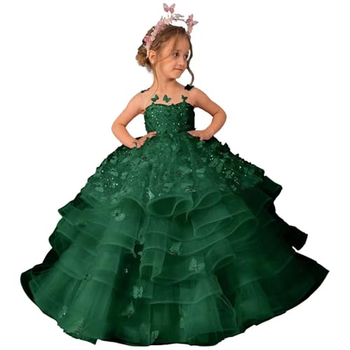 Flower Girl Dresses for Wedding 3D Butterfly Applique Pageant Dresses for Girls Tulle Girls Flower Girl Dress