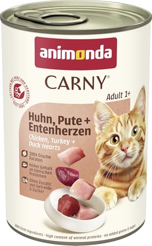 animonda Carny Katzen Nassfutter Huhn + Pute + Entenherzen (6 x 400g), getreidefreies Katzen Nassfutter ohne Zucker, mit frischen fleischigen Zutaten