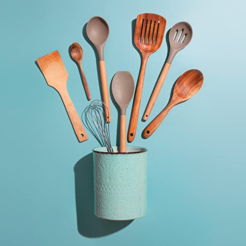 LIFVER Keukengerei Houder, 6,6 ″ Gebruiksvoorwerp Houder voor keukenaanrecht, Boerderij Koken Gebruiksvoorwerp Houder, Keramische Gebruiksvoorwerp Crock voor Keukendecoratie, Tafelbescherming Kurkmat, Zware en Stabiel, Teal Blue - Image 7