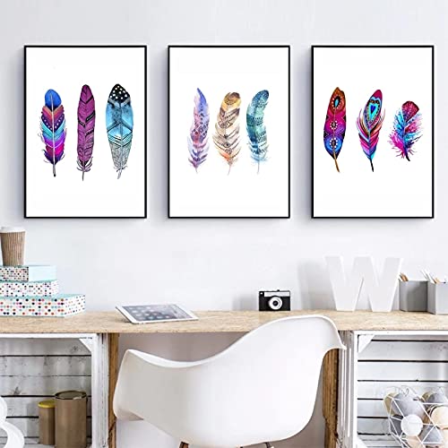Plume Giclée Peinture pour Salon Cocooning | Toile Aquarelle 3pcs