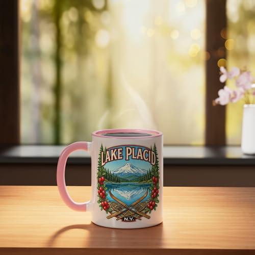 Taza de cerámica retro rosa y blanca 11 oz miniatura 3