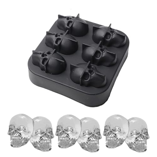 Molde de cubitos de hielo, 3D con forma de calavera | Silicona Bebidas Cubitera Decoración Halloween para Accesorios de Cocina Diarios para Fiestas Vino Bebidas Frías Aperitivos Postres Piscina
