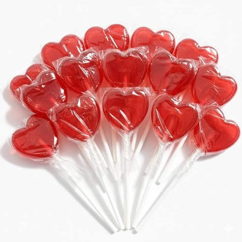 GRO VITS - 50 x Heart Shaped Lollipops 50 Pack Individually Wrapped Lollipop Sweets Mothers Day Gifts Best for Mom Gift Party Bag Fillers Candy Sweets