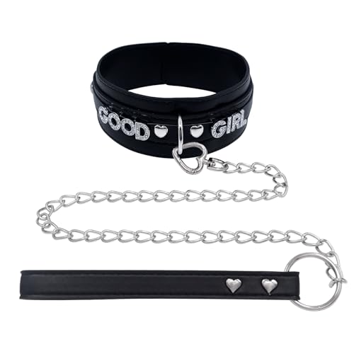 paloli Black Leather Furry Choker Collar for Women