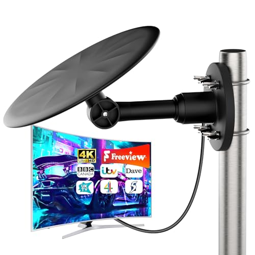 Outdoor TV Aerial -2025 New Upgrade TV Aerial Outdoor Digital HD Antenna/DVB-T/DVB-T2, 4K 1080P HDTV TV Aerials for All TV (Black)