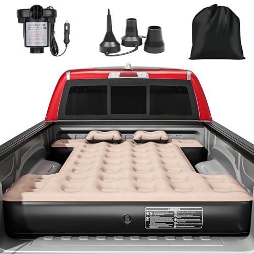 YITAHOME Truck Bed Air Mattress for 5.5-5.8 ft Full-Size Short Truck Beds, Inflatable Car Mattress Bed with Pump, Pillows, Carry Bag & Repair Kit for Outdoor, Travel, Camping (Black&Brown)