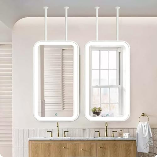 Renmlion Espejo Rectangular montado en el Techo，Espejo de tocador de baño LED con Marco de Metal y Pluma，Espejos de Barra para Colgar en el Techo Espejos de Pared Decorativos para el hogar(50cmx70cm)