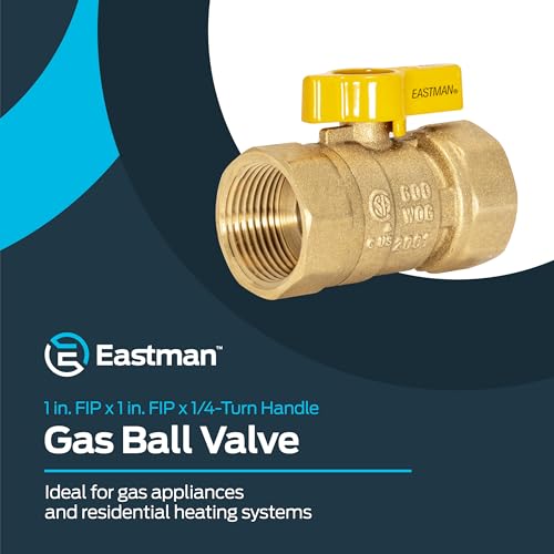 Image of Eastman 1 Inch FIP Straight Gas Ball Valve with 1 /4-Turn Handle, Brass Plumbing Fitting, 60013