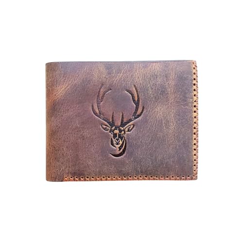Genuine Leather Wallet for Men - Mens Handmade Stitch Vintage Leather Wallet - Bifold Card Holder Wallets for Men - Best Gift for Him, Father, Husband, and Boyfriend - Deer Details