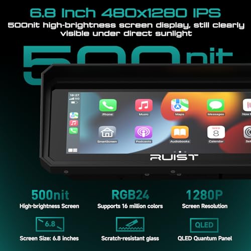 Image of 6.8 inch Wireless Motorcycle CarPlay Screen with TPMS, Model MOX68 | Wireless Apple CarPlay & Android Auto, IP67 Waterproof GPS, Dual Bluetooth, Magnetic Mount, Voice Control.