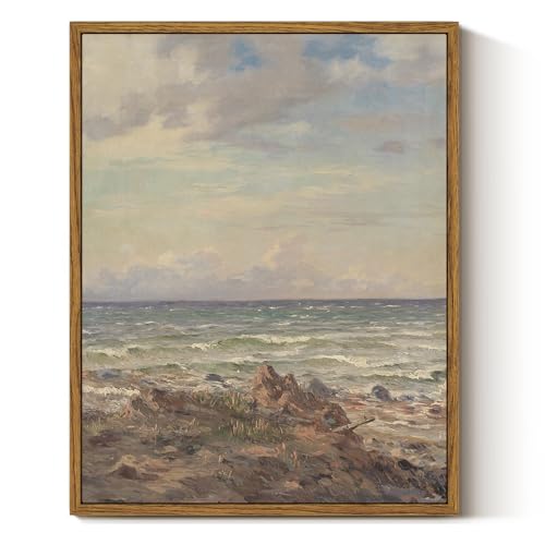 ARPEOTCY Vintage Framed Wall Art, Ocean Bathroom Decor, Beach Room Wall Decor Aesthetic, Canvas Prints, Coastal Granddaughter Cowgirl Room Decorations, Bedroom Blue Art, 11x14 Inch