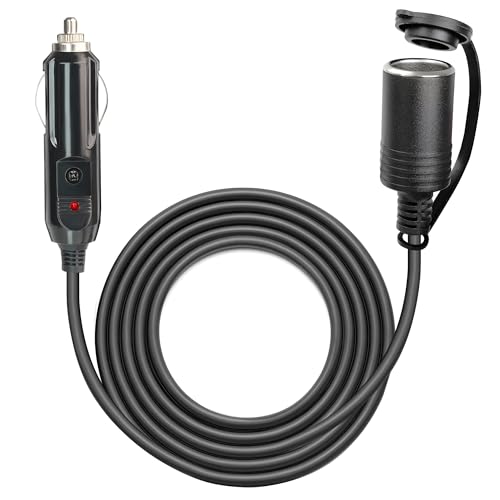 MADCATZ 12V/24V 18 AWG Heavy Duty Cigarette Lighter Extension Cord Cable 6 FT Male to Female Socket Adapter for Car Charger Fridge Car Vacuum with LED Lights (1 Pack)