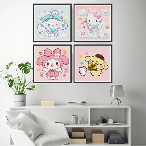 Image of JAKI 4 Pack Cartoon Diamond Art Kits for Adults,Diamond Art Painting Kits for Adults,5D Full Drill Gem Art Kits for Home Wall Decor(12x12inch)