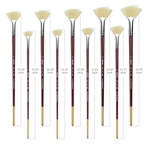 Xdt Art Supplies XDT#646 Fan Artist Paint Brush 9 Piece Set Medium Stiff Hog Bristle Extra Long Handle #0#2#4#6#8#10#12#14#16 thumb #1