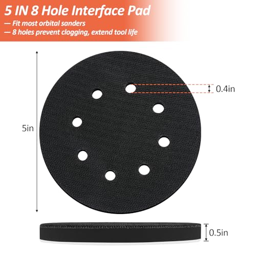 Image of 4 Pack 5 Inch 8 Holes Foam Sanding Pads, Soft Density Interface Pad, Hook and Loop Sponge Cushion Buffer Backing Pad for Orbital Sander