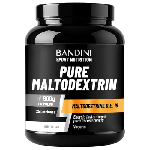 Bandini® Pure MALTODEXTRINA - Suplemento de carbohidratos de alto índice glucémico - Polvo de maltodextrin 100% pura - Para una liberación lenta y constante de energía - Envase de 900 g - Vegano