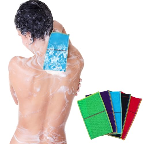 Sibba Korean Exfoliating Mitt 5 Pcs Exfoliator Washcloth Mitt Body Scrub Double Sided Gloves Bath Sponges Cleanser for Shower Spa Deep Bath Massage Dead Cell Remover Loofah Soap - Image 4