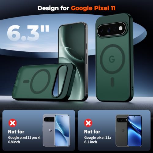 Image of SUPFINE Magnetic for Google Pixel 11 Case - Forest Green | With Screen Protector,Translucent Matte,Built-in Magnets,Military Grade Drop Protection,Shockproof Phone Cover