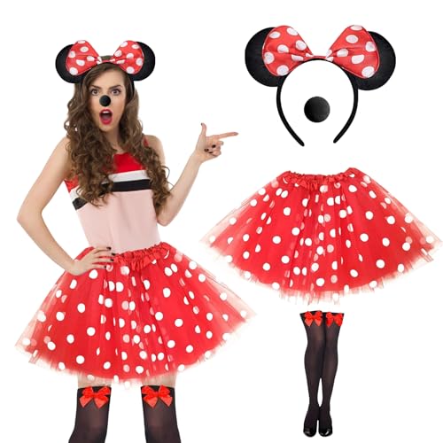 Ntwdby Deguisement Mouse Femme, Costume de Mouse pour Femme, Tutu à Pois Rouge, Bandeau Mouses,...