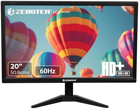 ZEBSTER GV120 20 Inch (50.8 cm) LED Monitor with Dual HDMI & VGA Input, HD+ 1600 x 900, 250nits Brightness, 16.7M Colors, 16:9 Aspect Ratio, Wall Mountable