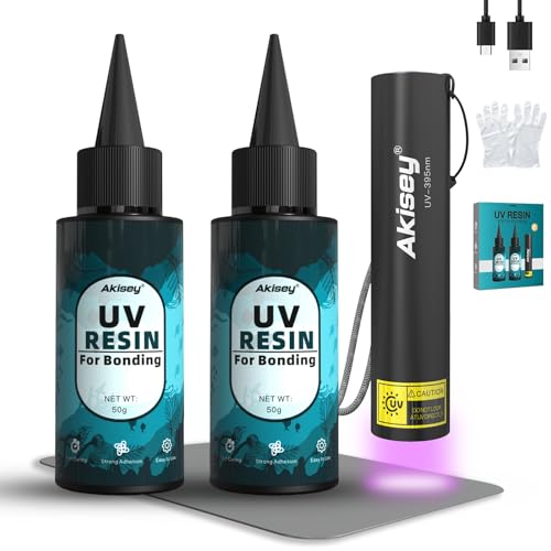 Akisey UV Resin Kit Light, 100g UV Resin Rechargeable 395NM