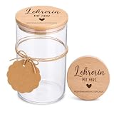 AHEJIOO Abschiedsgeschenk Lehrerin, Glas Vorratsdose Mit Holzdeckel Gravur Mit Herz, Lehrerin Geschenk, Geschenk Lehrerin, Dankeschön Für Die Grundschule & Abschied Zum Schuljahresende