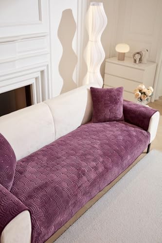 Image of HOMETHREADS Innovative Premium Velvet Sofa Cover Mat with PVC Backing for Non-Slip Comfort (C Purple, 4 Seater | 70x210cm)