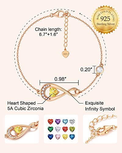 Etevon Infinity Birthstone Bracelet For Women Girls 925 Sterling Silver Love Heart Rose Gold Plated Dainty Charm Link Bracelets Christmas Anniversary Birthday Jewelry Gifts For Her Girlfriend Sister Wife Mom Yellow November #TOP4