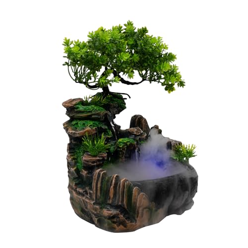 Indoor Desktop Relaxation Waterfall Small Artificial Bonsai Mini Rock Fountain with LED Lights...