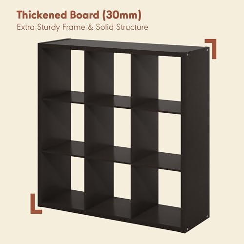 Image of Furinno Cubicle Record Player Stand, 9-Cube Record Storage, Dark Oak | Vinyl Storage, 1.2 inchInch Extra Thick, Open Back Media Shelf for CD DVD Bluray Game Disc, for Living Room, Home Office