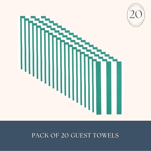 Image of Bonjour Fete Green Cabana Stripe Guest Towels, Pack of 20, 4.25x7.75 inch