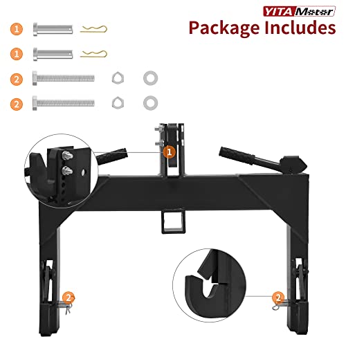 YITAMOTOR 3 Point Quick Hitch for Category 1 Tractor, 3000 lbs 3-Pt Attachment with 2" Receiver Trailer Hitch Adaptation with 5 Level Adjustable Bolt