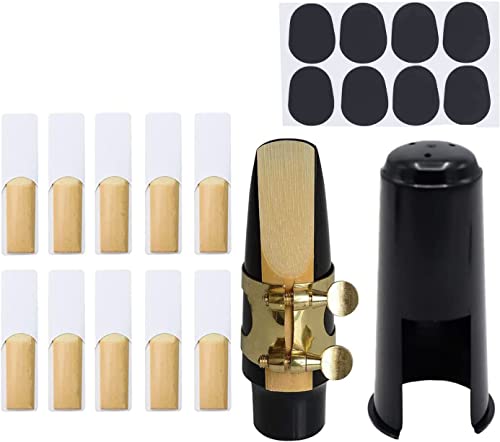 TUOREN 20 Pieces Alto Sax Mouthpiece Kit Saxophone Mouthpiece with Brass Ligature Plastic Cap...