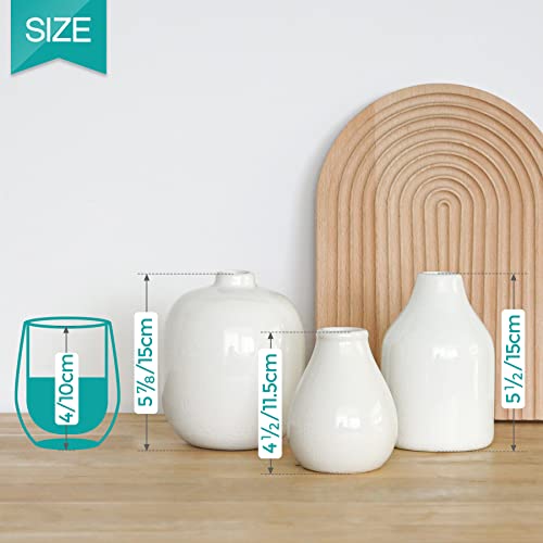Oppsart Modern Ceramic Vases For Decor Set - Off White Decorative Flower Vase For Farmhouse Fireplace, Small Rustic Centerpiece Boho Decoration For Home Office Living Room Kitchen Shelf Table, 3-Pack #TOP4