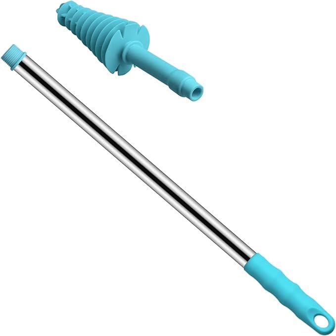 Sbloccante per WC resistente, a pistone, con testa in gomma flessibile da 72 cm, con manico in acciaio inox, per WC a sifone intasato (blu)