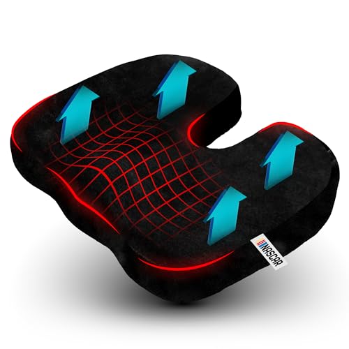 NASCAR Seat Cushion | Ergonomic U-Shape with Memory Foam for Tailbone, Sciatica, & Back Pain Relief | Breathable & Comfortable Velvet w/Non-Slip Rubber Bottom | for Car, Office, Home, Travel | Black