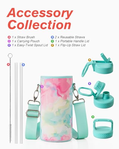 Image of Coolflask 32 oz Water Bottle Insulated with Straw & 3 Leakproof Lids