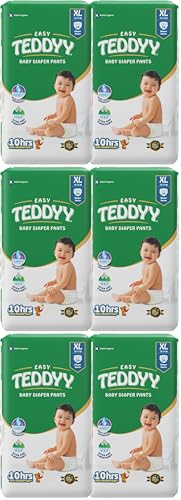 Image of TEDDYY Easy Baby XL Size Diaper Pant Style |108 Count (Extra Large) |12-17 kgs (Pack of 6) | Long Protection Hours | Anti-Bacterial | Airy Breathable Fit | Rapid Soaker Channels with Wetness Indicator