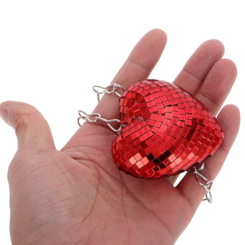 2 unidades de bolas espejadas colgantes en forma de corazón con cadena, bolas espejadas rojas de vidrio para decoración de fiestas, eventos y ambiente para el Día de San Valentín miniatura 3