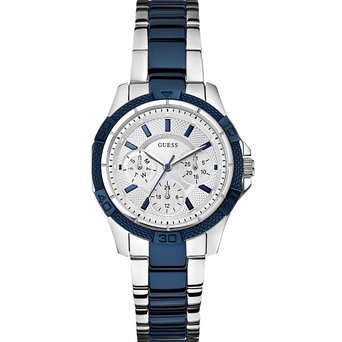 �Q�X GUESS Women's W0235L6 Iconic Blue Multi-Function Two Tone Silver-Tone Watch ���� ���f�B�[�X �r���v �y���s�A���i�z